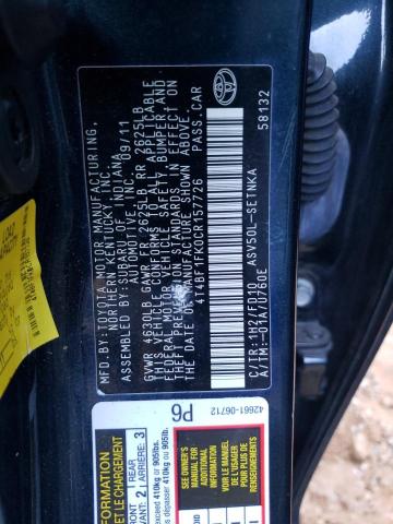 Photo 10 from auction – 2012 TOYOTA CAMRY BASE with VIN 4T4BF1FK0CR157726
