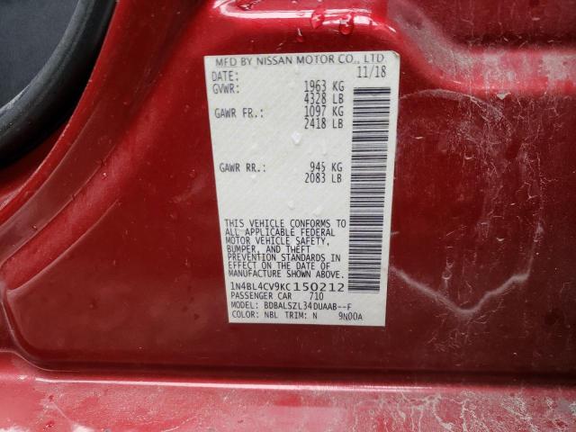 Photo 10 from auction – 2019 NISSAN ALTIMA SR with VIN 1N4BL4CV9KC150212