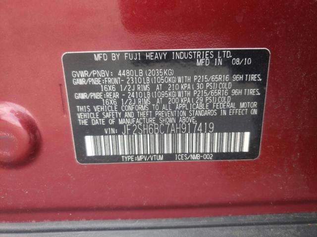 Photo 10 from auction – 2010 SUBARU FORESTER X with VIN JF2SH6BC7AH917419