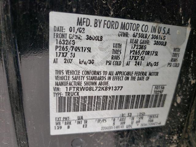 Photo 10 from auction – 2002 FORD F150 SUPER with VIN 1FTRW08L72KB91377