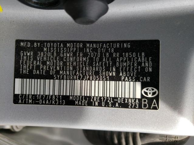 Photo 10 from auction – 2018 TOYOTA COROLLA L with VIN 5YFBURHE7JP805051