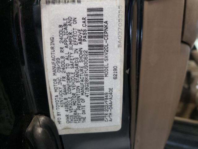Photo 10 from auction – 2000 TOYOTA CAMRY CE with VIN 4T1BG28K6YU930622