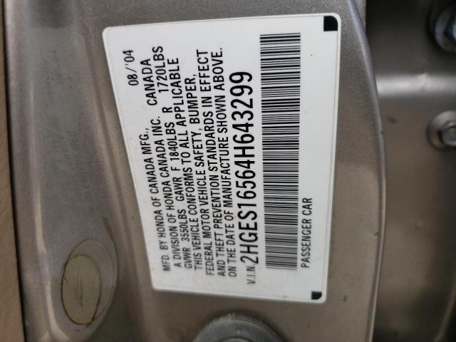 Photo 10 from auction – 2004 HONDA CIVIC LX with VIN 2HGES16564H643299