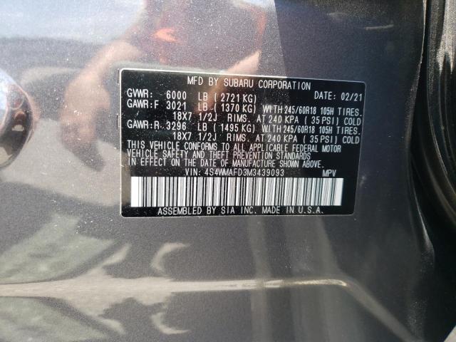 Photo 10 from auction – 2021 SUBARU ASCENT PRE with VIN 4S4WMAFD3M3439093