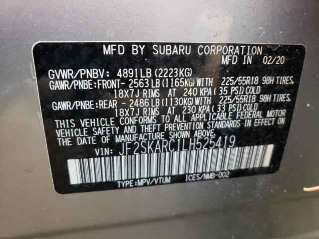 Photo 10 from auction – 2020 SUBARU FORESTER S with VIN JF2SKARC1LH525419