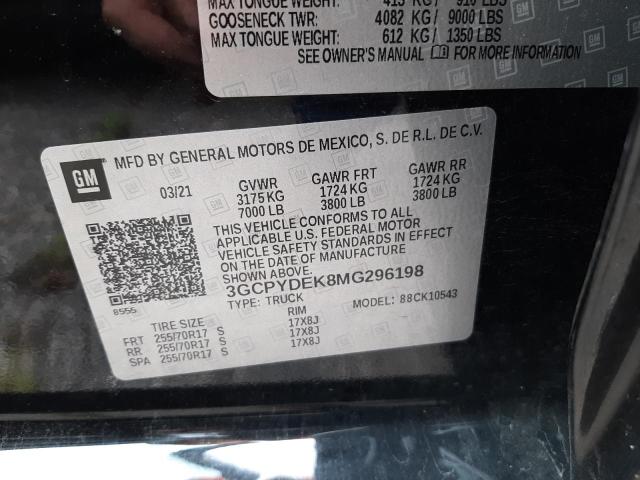 Photo 10 from auction – 2021 CHEVROLET SILVERADO with VIN 3GCPYDEK8MG296198
