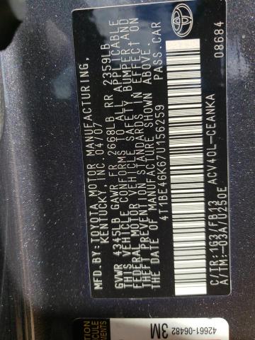 Photo 10 from auction – 2007 TOYOTA CAMRY CE with VIN 4T1BE46K67U156259