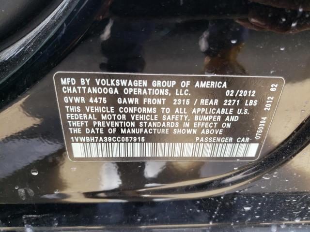 Photo 10 from auction – 2012 VOLKSWAGEN PASSAT SE with VIN 1VWBH7A39CC057915