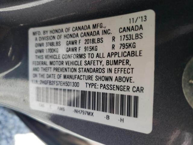 Photo 10 from auction – 2014 HONDA CIVIC LX with VIN 2HGFB2F57EH501300