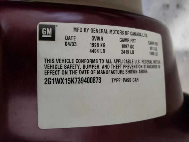 Photo 10 from auction – 2003 CHEVROLET MONTE CARL with VIN 2G1WX15K739400873