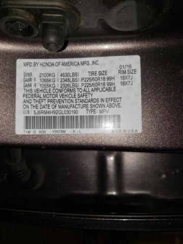 Photo 10 from auction – 2016 HONDA CRV with VIN 5J6RM4H92GL030190