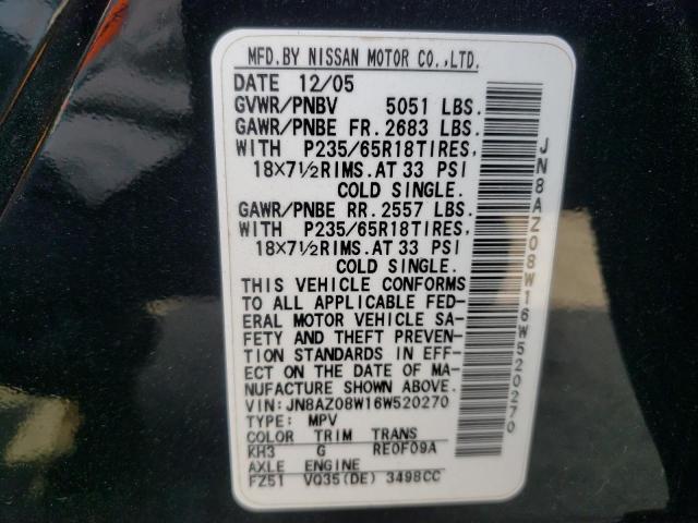 Photo 10 from auction – 2006 NISSAN MURANO SL with VIN JN8AZ08W16W520270