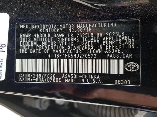 Photo 10 from auction – 2017 TOYOTA CAMRY LE with VIN 4T1BF1FK5HU270573