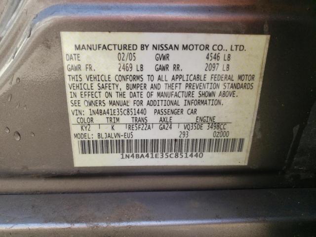 Photo 10 from auction – 2005 NISSAN MAXIMA SE with VIN 1N4BA41E35C851440