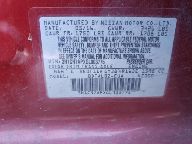 Photo 10 from auction – 2016 NISSAN VERSA S with VIN 3N1CN7APXGL903775
