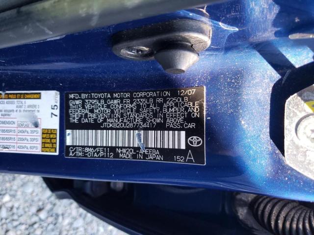 Photo 10 from auction – 2008 TOYOTA PRIUS with VIN JTDKB20U287734417