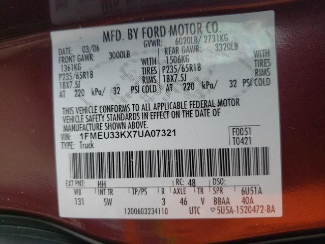 Photo 10 from auction – 2007 FORD EXPLORER S with VIN 1FMEU33KX7UA07321