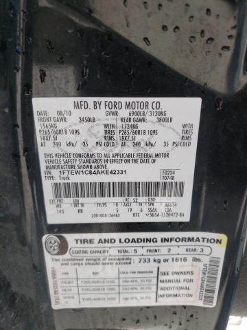 Photo 10 from auction – 2010 FORD F150 SUPER with VIN 1FTEW1C84AKE42331