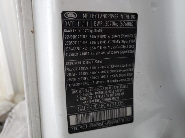 Photo 10 from auction – 2012 LAND ROVER RANGE ROVE with VIN SALSK2D48CA731035