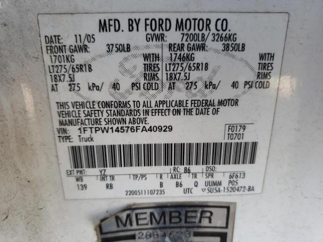 Photo 10 from auction – 2006 FORD F150 SUPER with VIN 1FTPW14576FA40929
