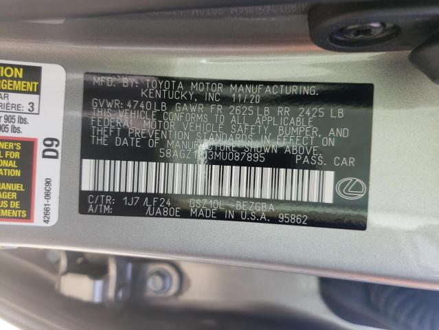Photo 10 from auction – 2021 LEXUS ES 350 BAS with VIN 58AGZ1B13MU087895