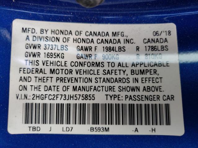Photo 10 from auction – 2018 HONDA CIVIC EX with VIN 2HGFC2F73JH575855