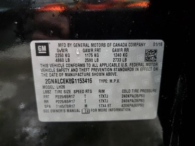 Photo 10 from auction – 2016 CHEVROLET EQUINOX LT with VIN 2GNALCEK8G1153416