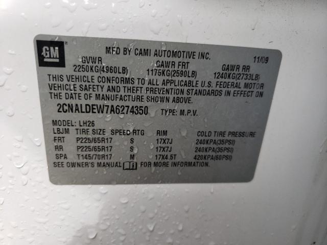 Photo 10 from auction – 2010 CHEVROLET EQUINOX LT with VIN 2CNALDEW7A6274350