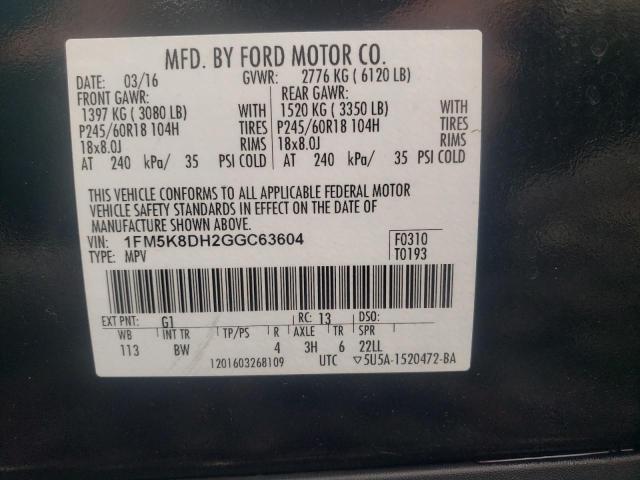 Photo 10 from auction – 2016 FORD EXPLORER X with VIN 1FM5K8DH2GGC63604