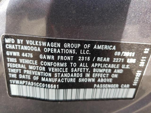 Photo 10 from auction – 2012 VOLKSWAGEN PASSAT S with VIN 1VWAP7A31CC015561