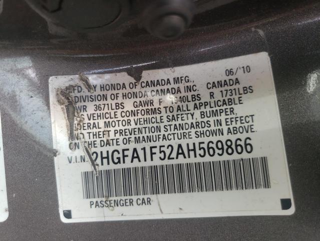 Photo 10 from auction – 2010 HONDA CIVIC LX with VIN 2HGFA1F52AH569866