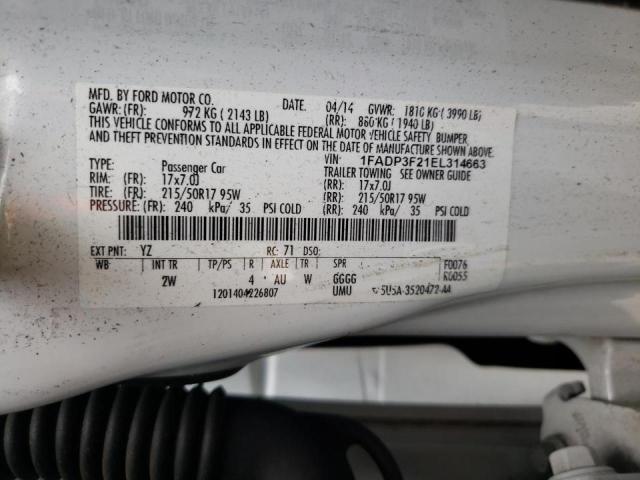 Photo 10 from auction – 2014 FORD FOCUS SE with VIN 1FADP3F21EL314663