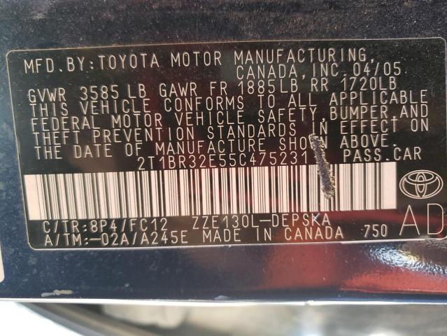 Photo 10 from auction – 2005 TOYOTA COROLLA CE with VIN 2T1BR32E55C475231