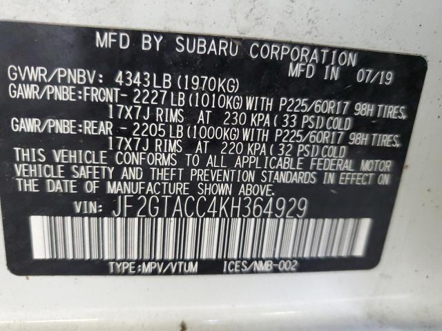 Photo 10 from auction – 2019 SUBARU CROSSTREK with VIN JF2GTACC4KH364929