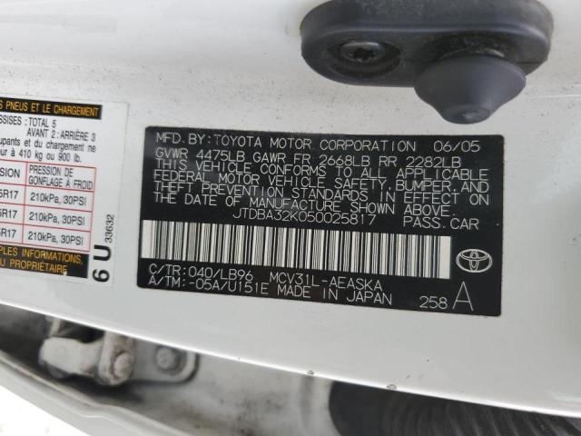 Photo 10 from auction – 2005 TOYOTA CAMRY SE with VIN JTDBA32K050025817