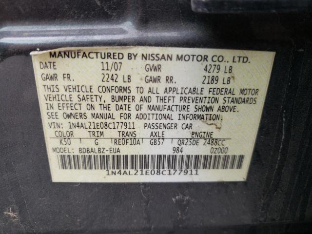 Photo 10 from auction – 2008 NISSAN ALTIMA with VIN 1N4AL21E08C177911
