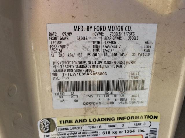 Photo 10 from auction – 2010 FORD F150 SUPER with VIN 1FTEW1E85AKA66803