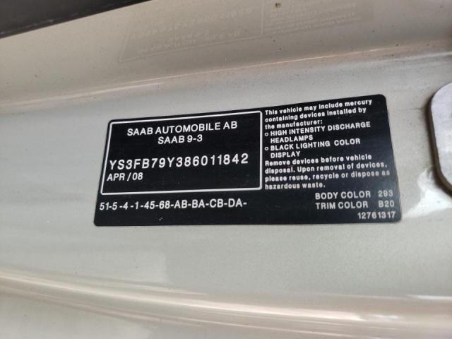 Photo 10 from auction – 2008 SAAB 9-3 2.0T with VIN YS3FB79Y386011842