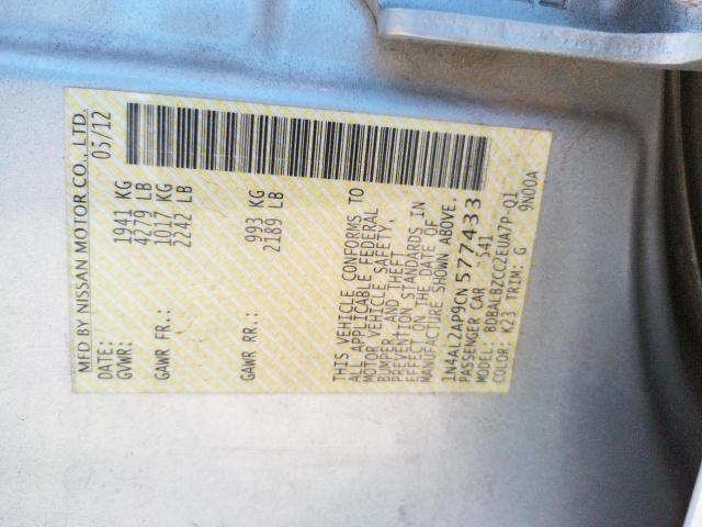 Photo 10 from auction – 2012 NISSAN ALTIMA BAS with VIN 1N4AL2AP9CN577433