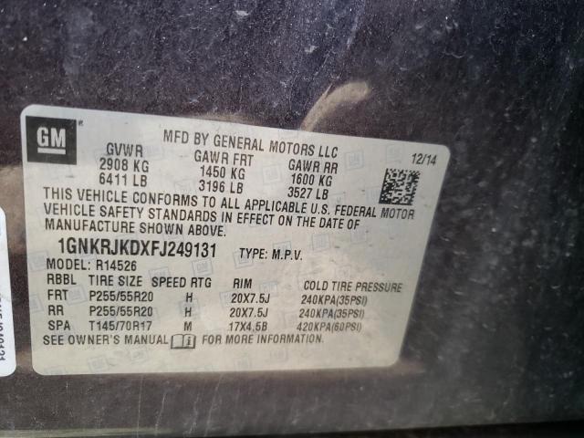 Photo 10 from auction – 2015 CHEVROLET TRAVERSE L with VIN 1GNKRJKDXFJ249131