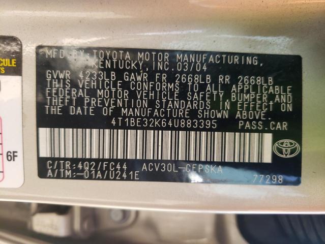 Photo 10 from auction – 2004 TOYOTA CAMRY LE with VIN 4T1BE32K64U883395