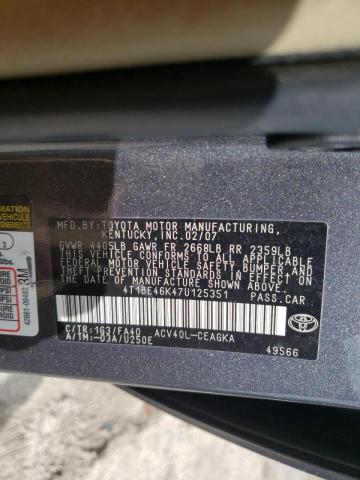 Photo 10 from auction – 2007 TOYOTA CAMRY with VIN 4T1BE46K47U125351