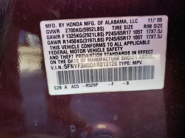 Photo 10 from auction – 2010 HONDA PILOT EXL with VIN 5FNYF3H50AB013126