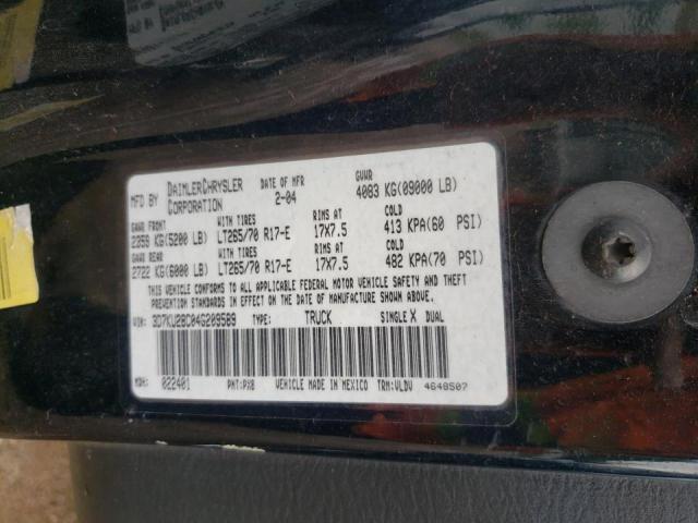 Photo 10 from auction – 2004 DODGE RAM 2500 S with VIN 3D7KU28C04G209589