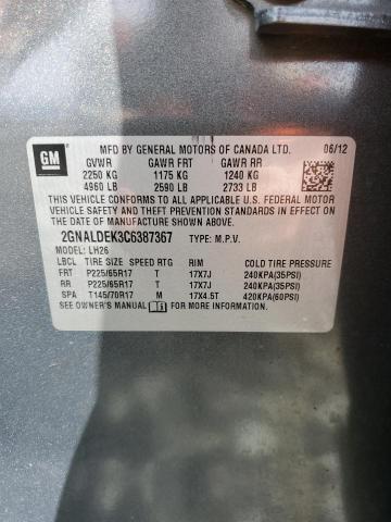 Zdjęcie 10 z aukcji – 2012 CHEVROLET EQUINOX LT z VIN 2GNALDEK3C6387367