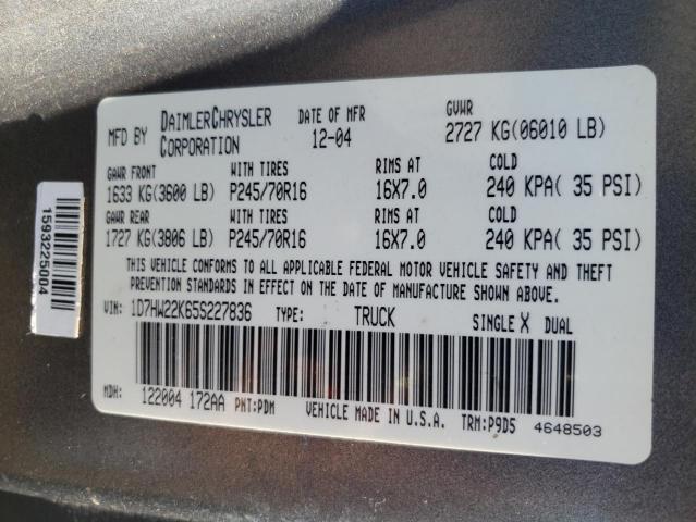 Photo 10 from auction – 2005 DODGE DAKOTA ST with VIN 1D7HW22K65S227836