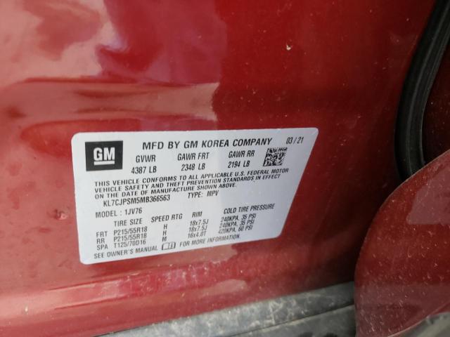 Photo 10 from auction – 2021 CHEVROLET TRAX 1LT with VIN KL7CJPSM5MB366563