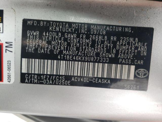Photo 10 from auction – 2009 TOYOTA CAMRY BASE with VIN 4T1BE46KX9U877333