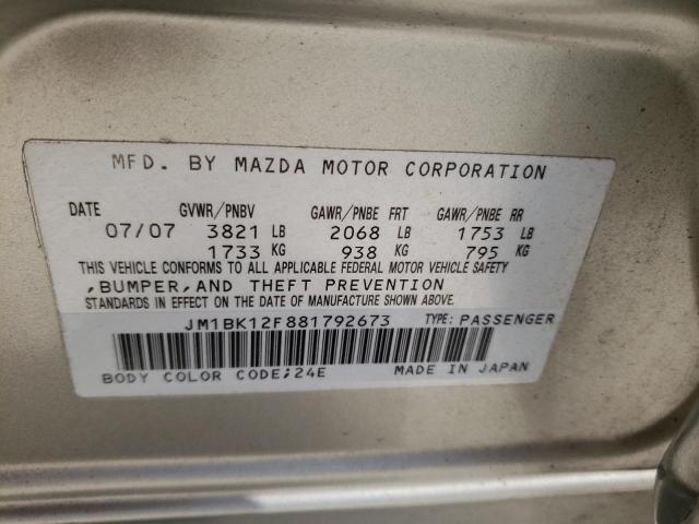 Photo 10 from auction – 2008 MAZDA 3 I with VIN JM1BK12F881792673