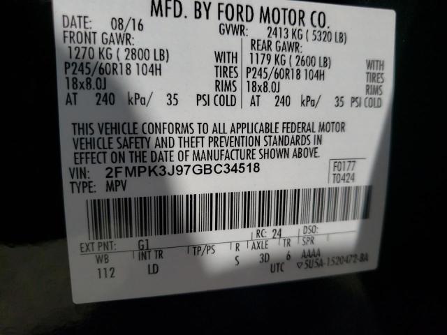 Photo 10 from auction – 2016 FORD EDGE with VIN 2FMPK3J97GBC34518